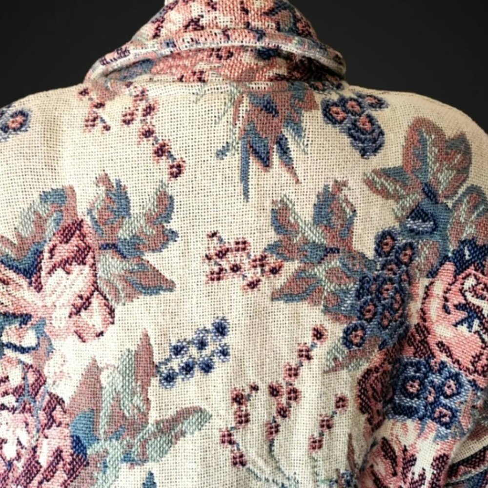 Vintage Floral Tapestry Jacket Boho Western Southwestern Art To Wear One Size - Picture 4 of 9